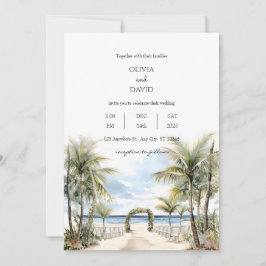Tropical Handflatan Lining Beach Ceremony Aisle Br Inbjudningar