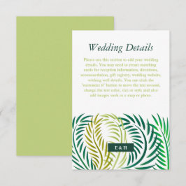 Tropical Handflatan Löv, Beach Wedding Detail Tilläggskort