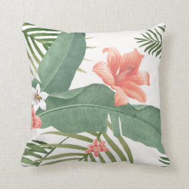 Tropical Handflatan Löv Blommigt Watercolor Kudde