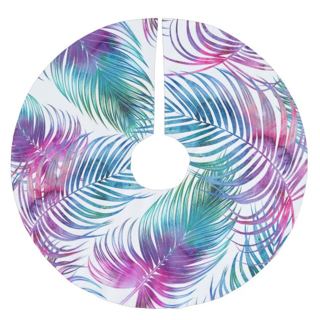 Tropical handflatan löv, blommönster med vattenfär julgransmatta borstad polyester (Framsidan)