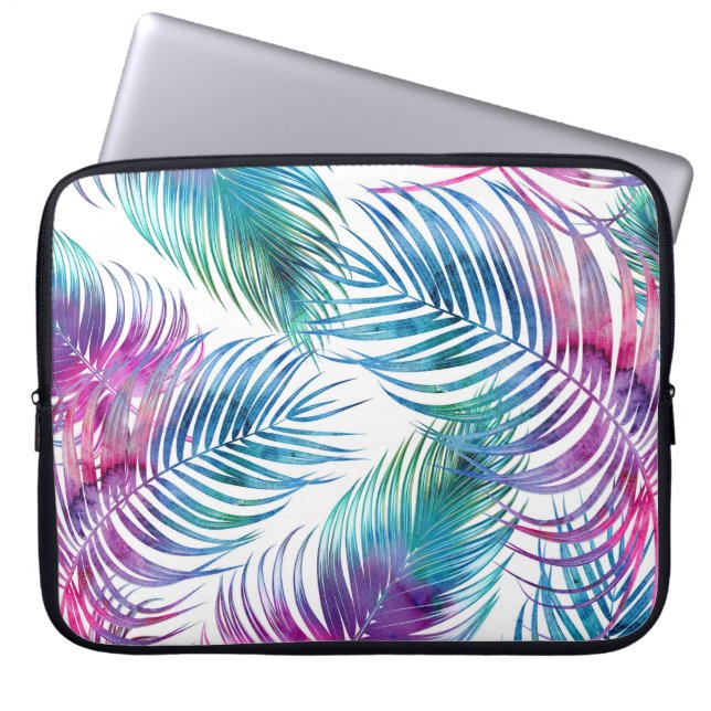 Tropical handflatan löv, blommönster med vattenfär laptop fodral (Framsidan)