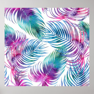 Tropical handflatan löv, blommönster med vattenfär poster