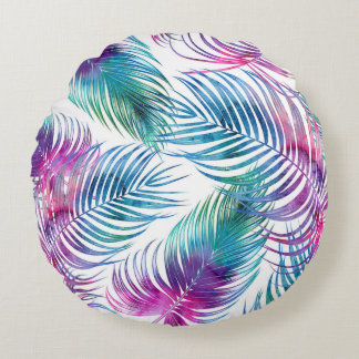 Tropical handflatan löv, blommönster med vattenfär rund kudde