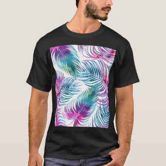 Tropical handflatan löv, blommönster med vattenfär t shirt