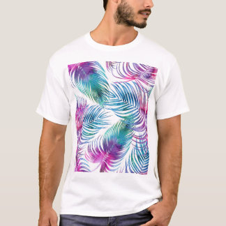 Tropical handflatan löv, blommönster med vattenfär t shirt