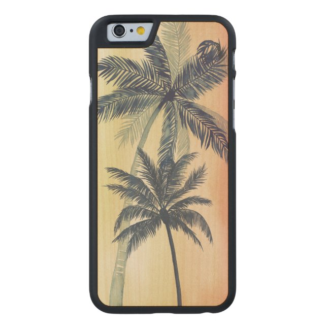 Tropical Handflatan Löv Carved Wood iPhone Skal (Baksidan)