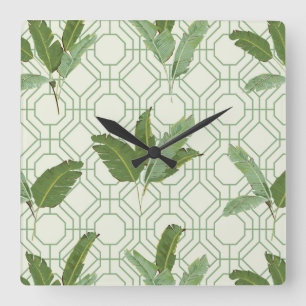 Tropical Handflatan Löv Fyrkantig Klocka