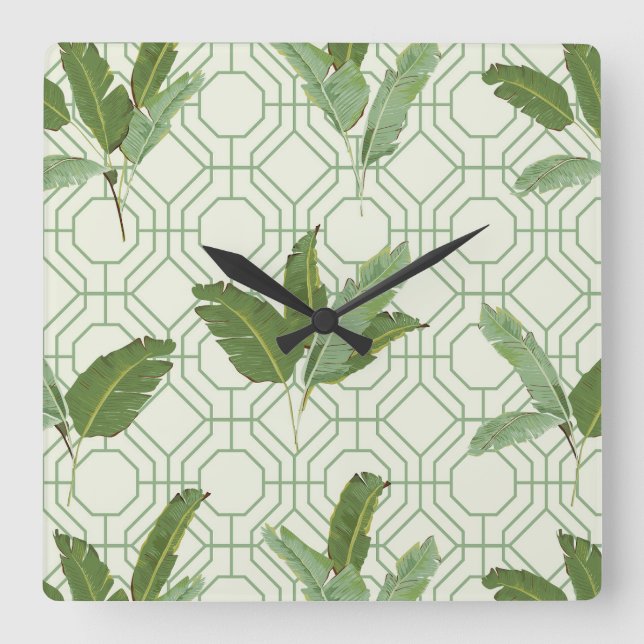 Tropical Handflatan Löv Fyrkantig Klocka (Framsida)