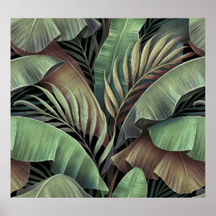 Tropical handflatan löv, handritad 3D-illustration Poster