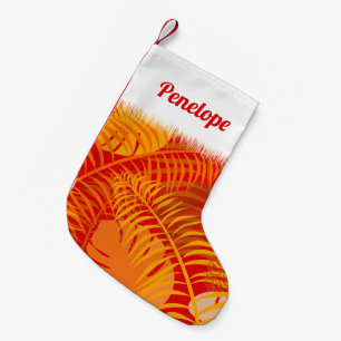 Tropical Handflatan Löv Mysigt Orange Red Liten Julstrumpa
