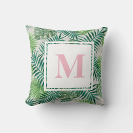 Tropical Handflatan Löv | Rosa Monogram Kudde