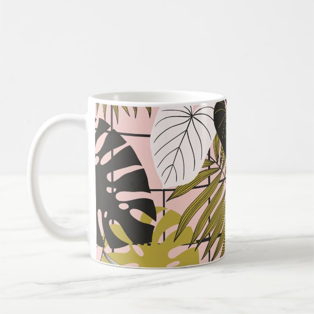 Tropical handflatan löv, snyggt sommar. kaffemugg (Vänster)