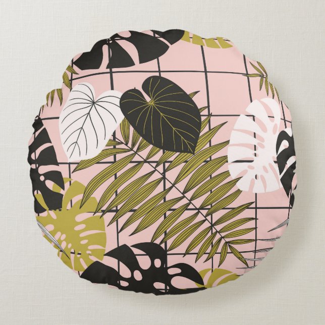 Tropical handflatan löv, snyggt sommar. rund kudde (Framsidan)