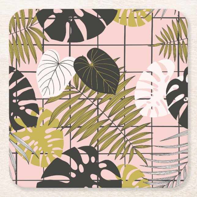 Tropical handflatan löv, snyggt sommar. underlägg papper kvadrat (Framsidan)