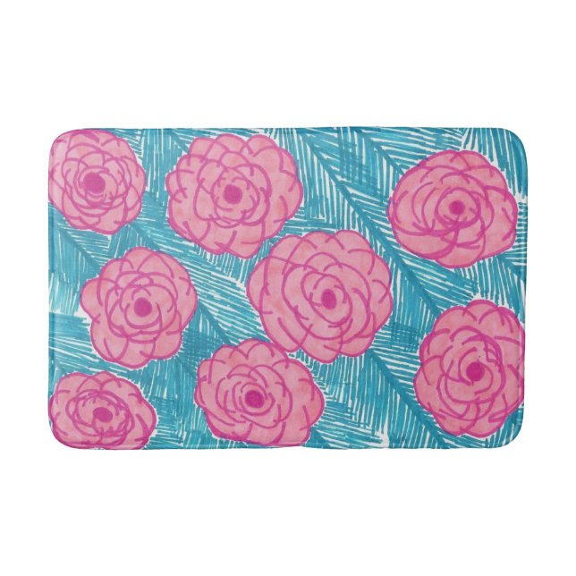 Tropical Handflatan Lövs and Flowers Bath Mat Badrumsmatta (Framsidan)