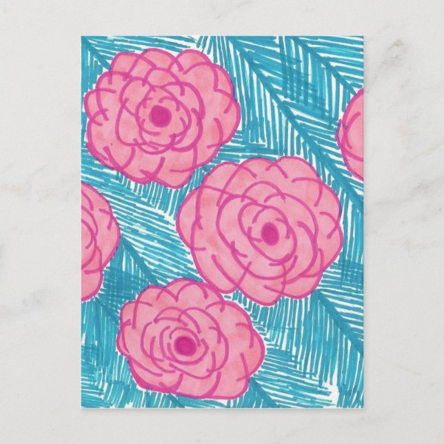 Tropical Handflatan Lövs and Flowers Vykort (Framsida)