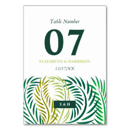 Tropical Handflatan Lövs, Beach Wedding Bordsnummer