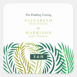 Tropical Handflatan Lövs, Beach Wedding Fyrkantigt Klistermärke