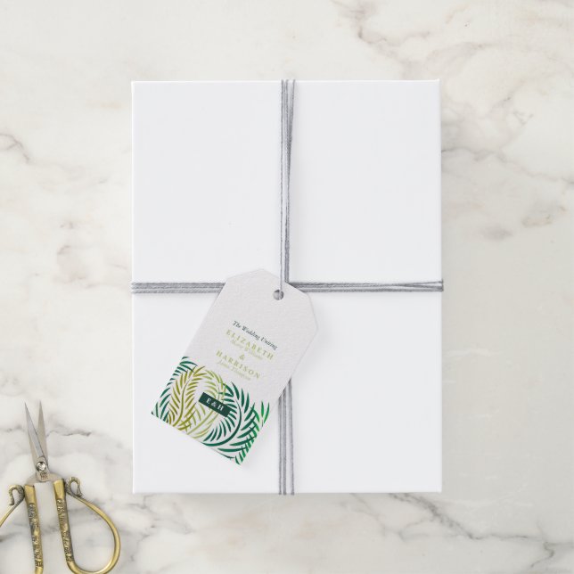 Tropical Handflatan Lövs, Beach Wedding Presentetikett (Med Snöre)