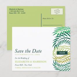 Tropical Handflatan Lövs, Beach Wedding Save Date Vykort