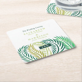 Tropical Handflatan Lövs, Beach Wedding Underlägg Papper Kvadrat