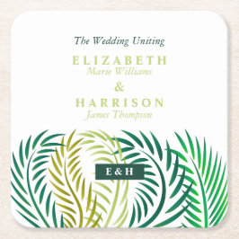 Tropical Handflatan Lövs, Beach Wedding Underlägg Papper Kvadrat