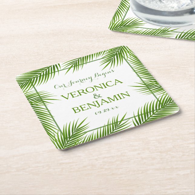 Tropical Handflatan Lövs Beach Wedding Underlägg Papper Kvadrat (Vinklad)