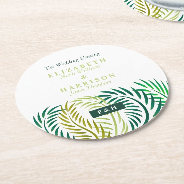 Tropical Handflatan Lövs, Beach Wedding Underlägg Papper Rund (Vinklad)
