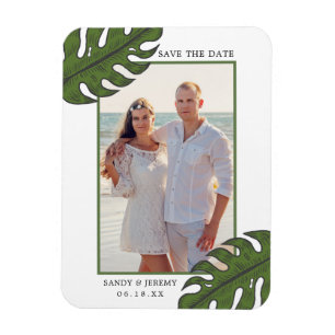 Tropical Handflatan Lövs Photo Bröllop spara datum Magnet
