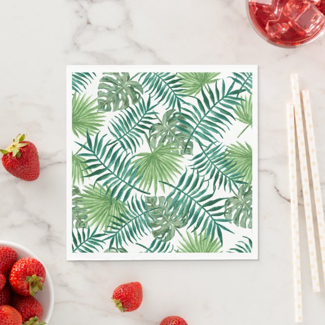 Tropical Handflatan Lövs Watercolor Pappersservett (Insitu)
