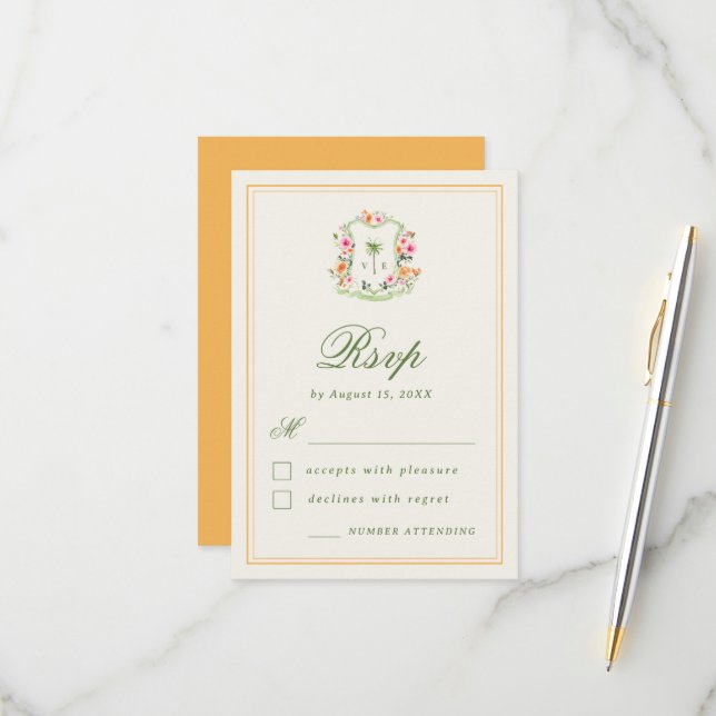 Tropical Handflatan Monogram Summer Beach Wedding  OSA Kort (Fram/Back In Situ)