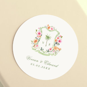 Tropical Handflatan Monogram Summer Beach Wedding Runt Klistermärke