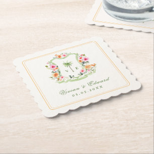 Tropical Handflatan Monogram Summer Beach Wedding Underlägg Papper