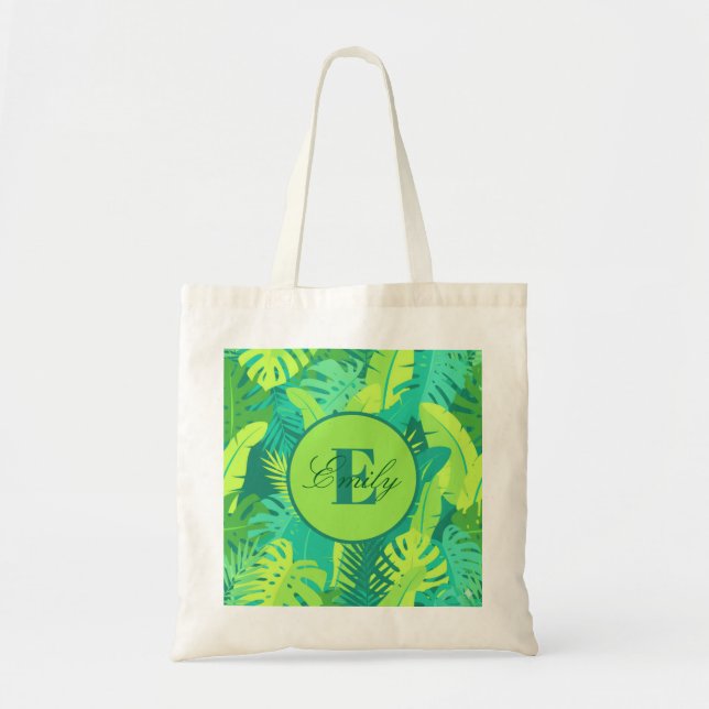 Tropical Handflatan Monogram Tote Bag Tygkasse (Framsidan)