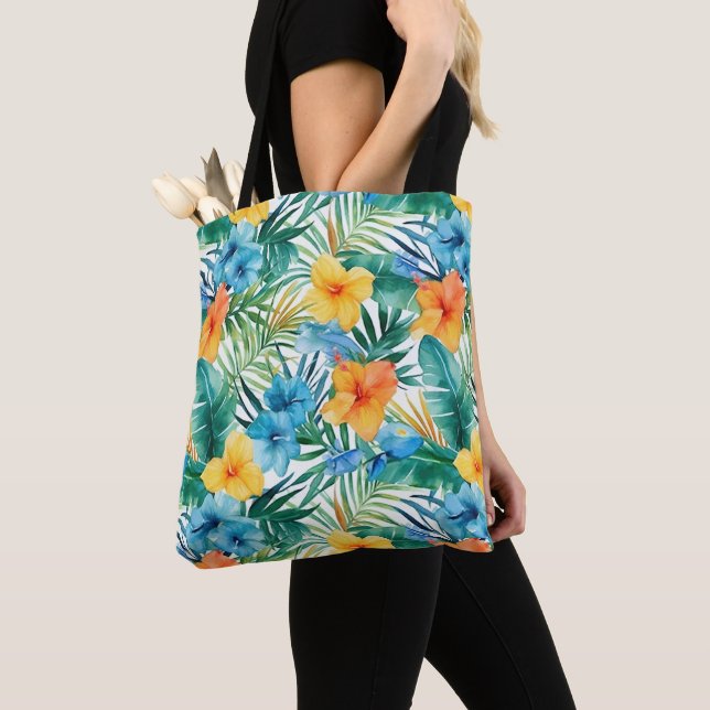 Tropical Handflatan Tote Bag Tygkasse (Närbild)