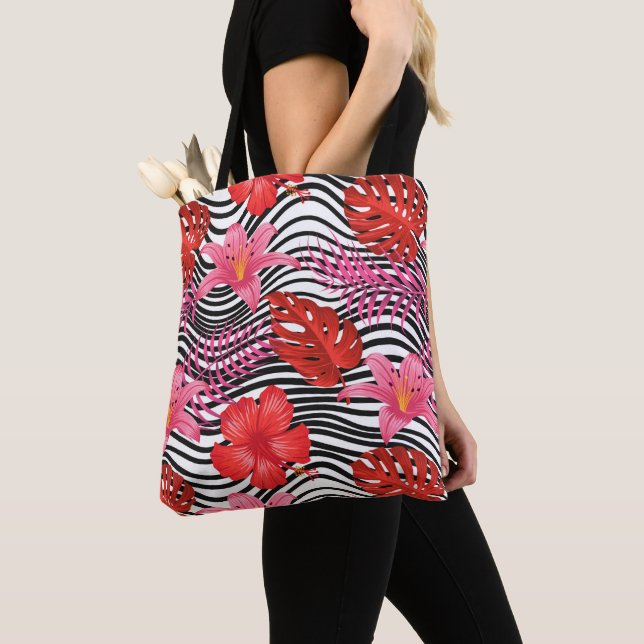 Tropical Handflatan Tote Bag Tygkasse (Närbild)