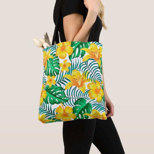 Tropical Handflatan Tote Bag Tygkasse (Närbild)