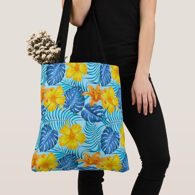 Tropical Handflatan Tote Bag Tygkasse (Närbild)
