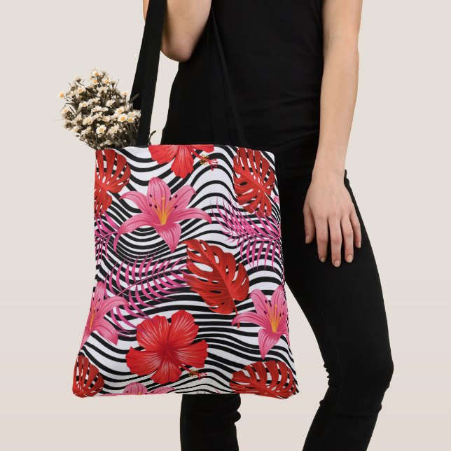 Tropical Handflatan Tote Bag Tygkasse (Närbild)