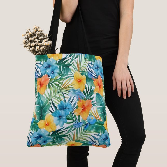 Tropical Handflatan Tote Bag Tygkasse (Närbild)