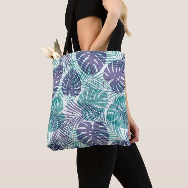 Tropical Handflatan Tote Bag Tygkasse (Närbild)