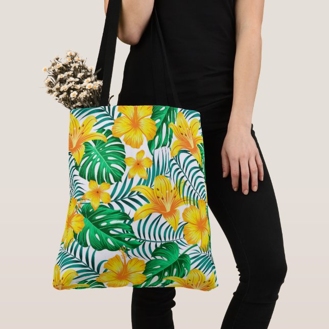 Tropical Handflatan Tote Bag Tygkasse (Närbild)