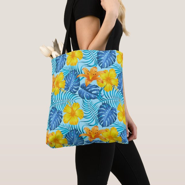 Tropical Handflatan Tote Bag Tygkasse (Närbild)