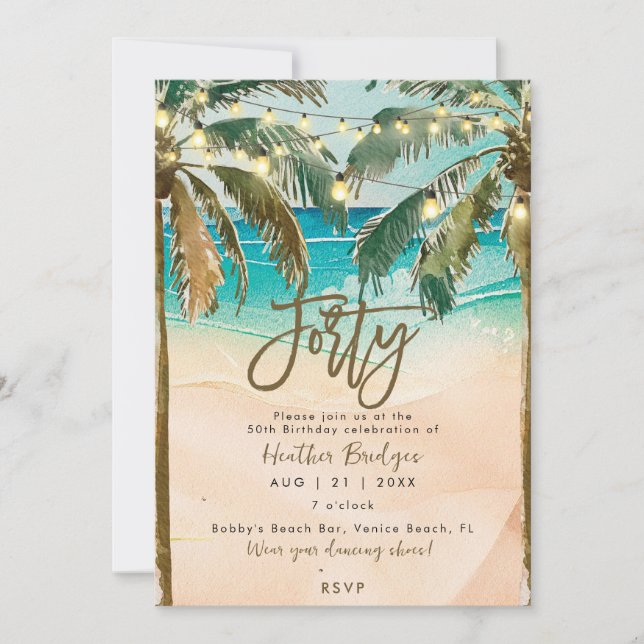 Tropical handflatan träd 40-årsdagen party inbjudningar (Framsida)