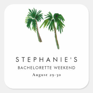 Tropical Handflatan Träd Bachelorette Fyrkantigt Klistermärke