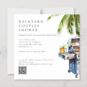 Tropical Handflatan Träd BBQ Par Shower Magnetisk Inbjudningskort