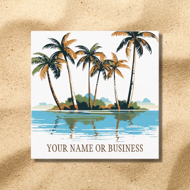 Tropical Handflatan Träd Beach Fyrkantigt Visitkort (Front - Tropical Palm Trees Beach Square Business Card)