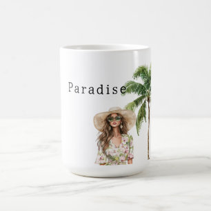 Tropical Handflatan Träd Beach Girl Kaffemugg