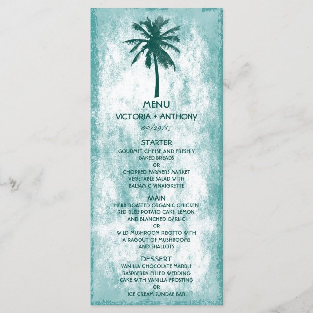 Tropical Handflatan Träd Beach Wedding Menu Meny (Framsida)