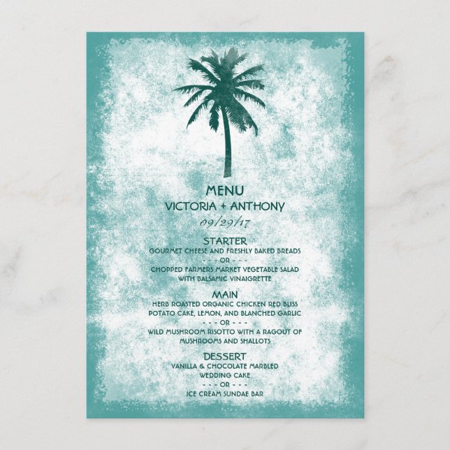 Tropical Handflatan Träd Beach Wedding Menu Meny (Framsida)
